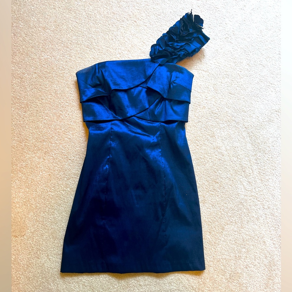 One shoulder navy blue wedding guest dress